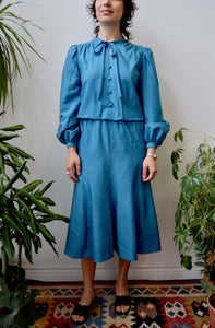 70s/80s Teal Silk Dress