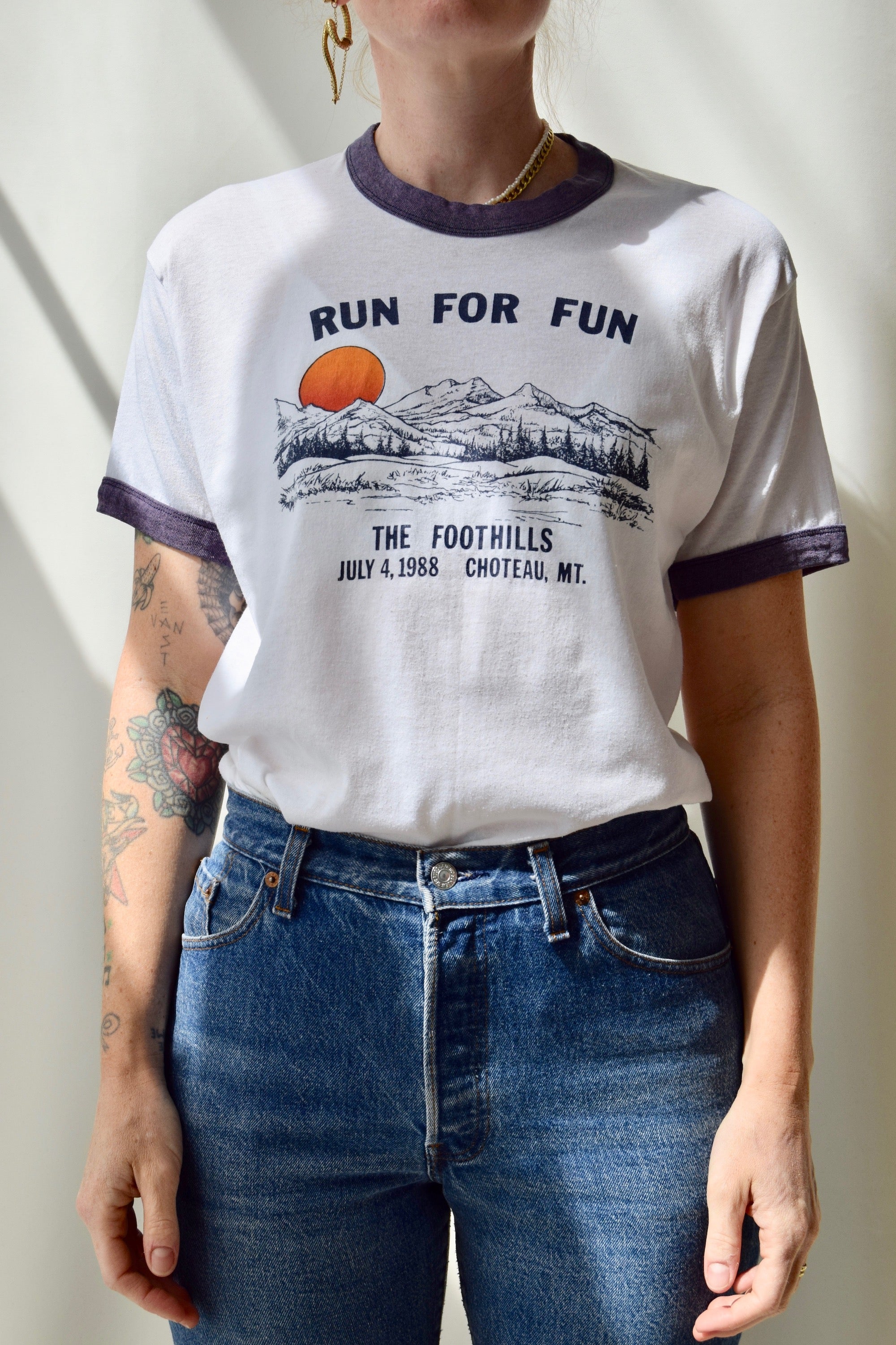 80's "Run For Fun" Marathon Ringer Tee