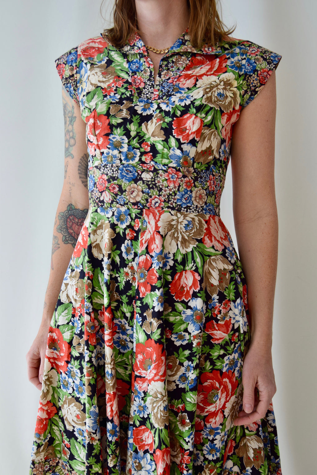 1970's Floral A-line Cotton Summer Dress