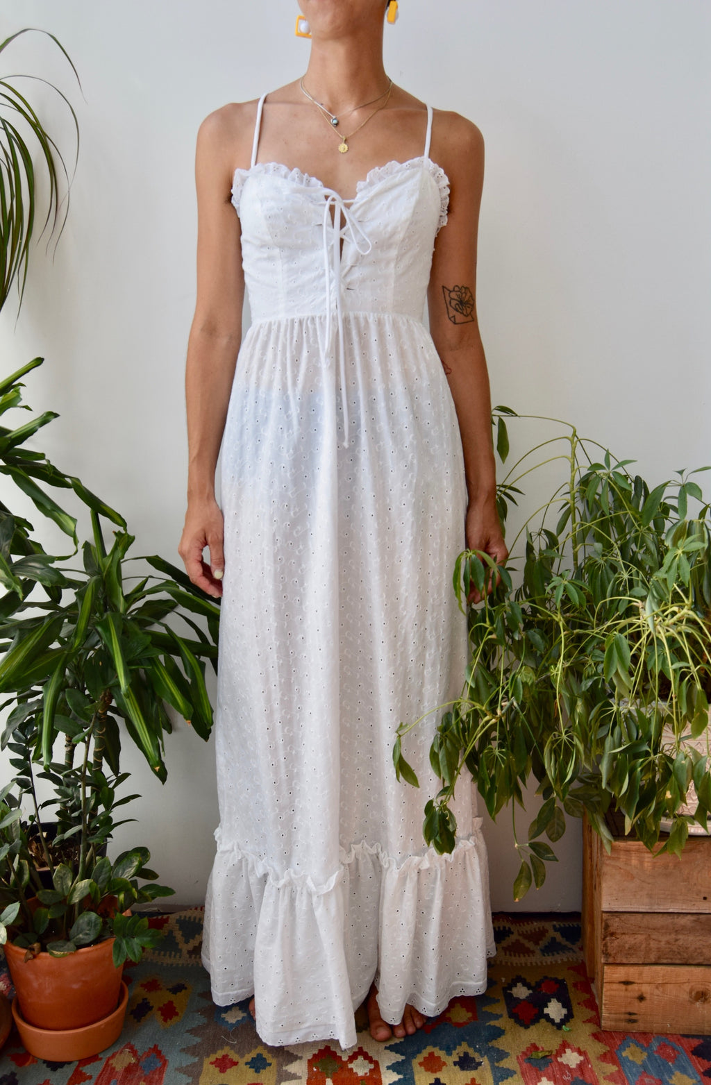 Seventies Eyelet Laced Maxi Dress