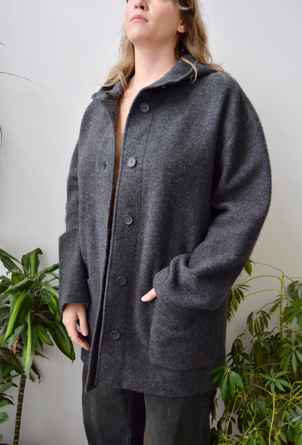 Charcoal Wool Hooded Coat