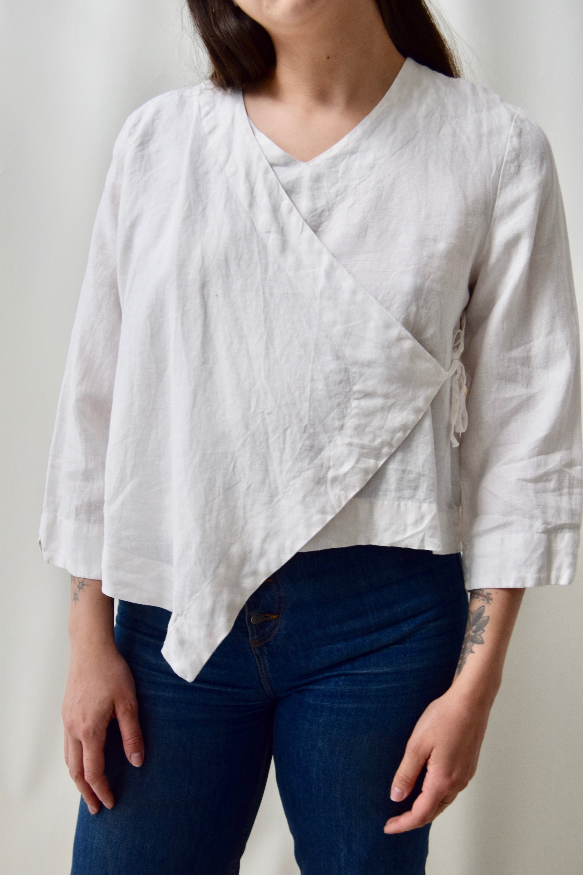 White Linen Wrap Top