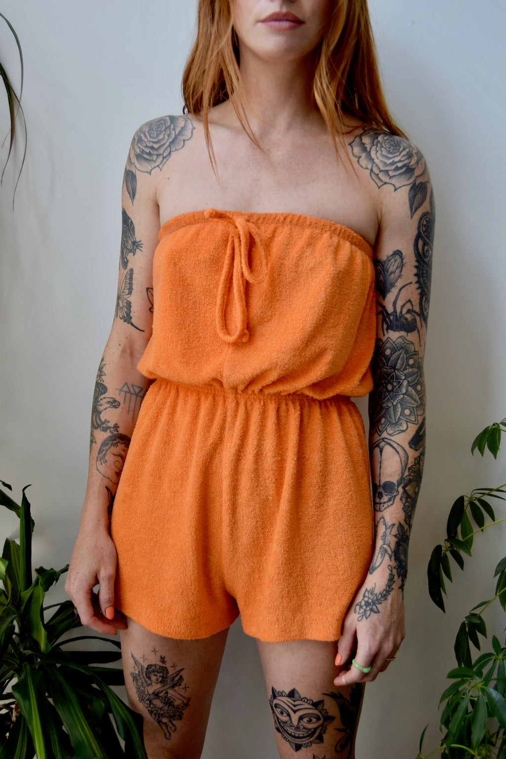 Tangerine Terry Cloth Romper