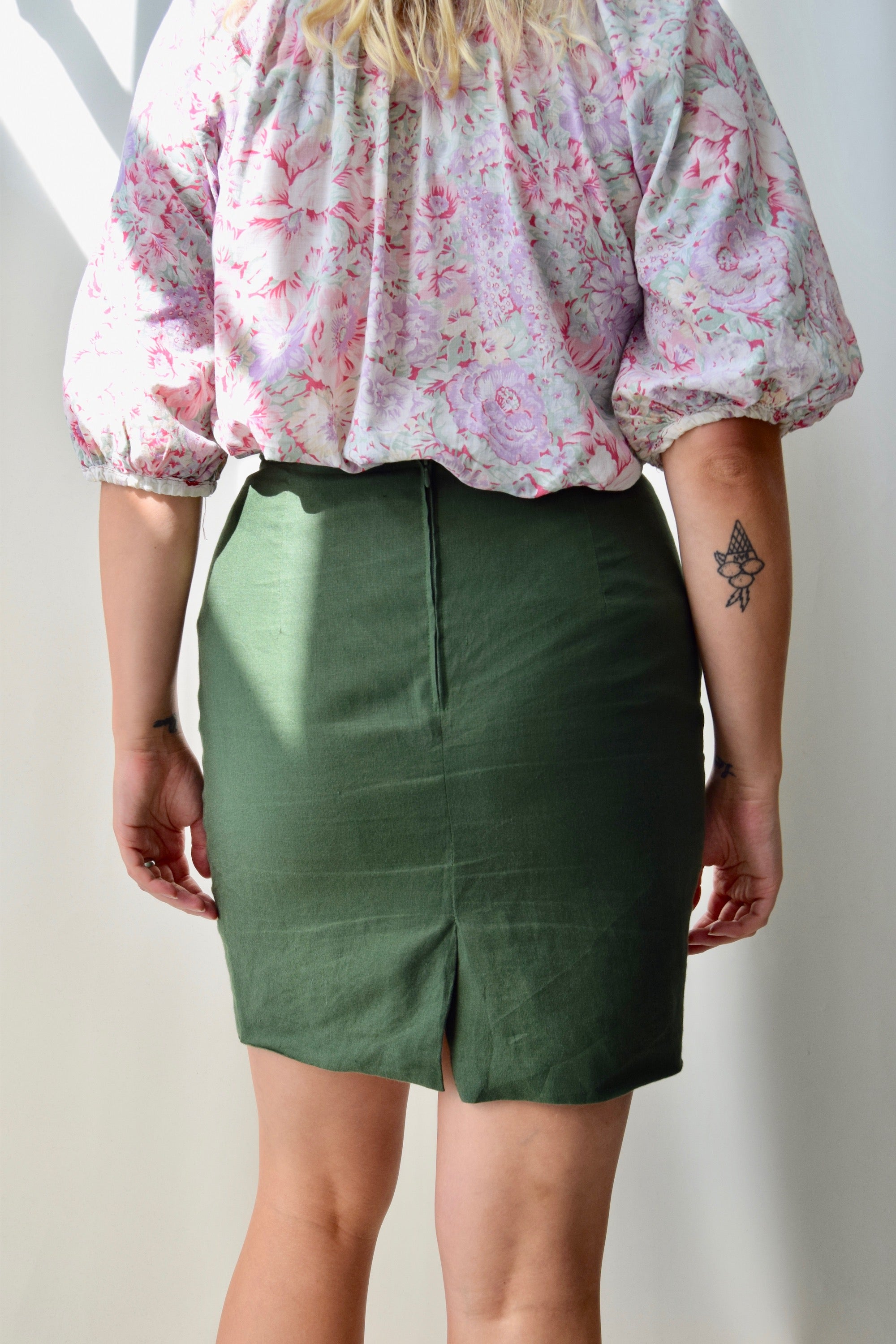 Olive Benetton Linen Pencil Skirt