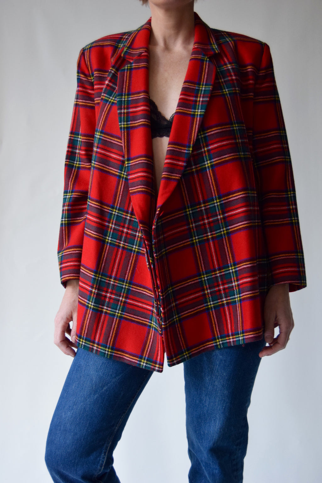 Vintage 90s Kenzo Designer Wool Plaid Blazer Punk Grunge