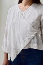 White Linen Wrap Top