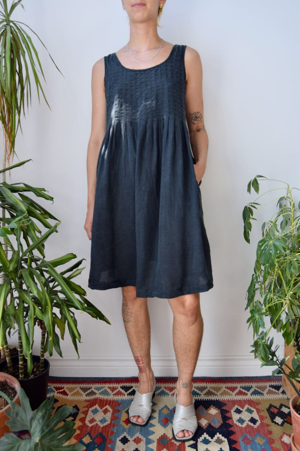 Black Linen Mini Market Dress
