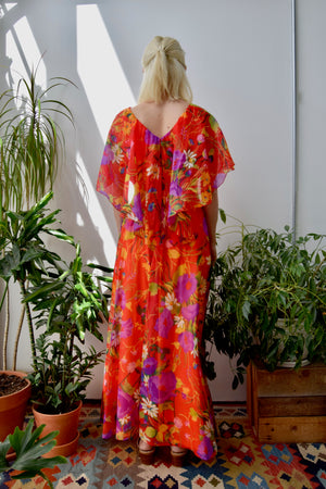 Seventies Vibrant Floral Maxi Dress