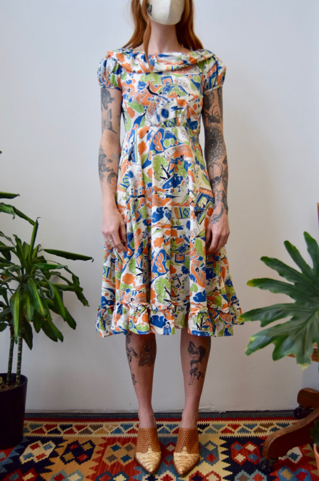 Vintage Novelty Print Dress