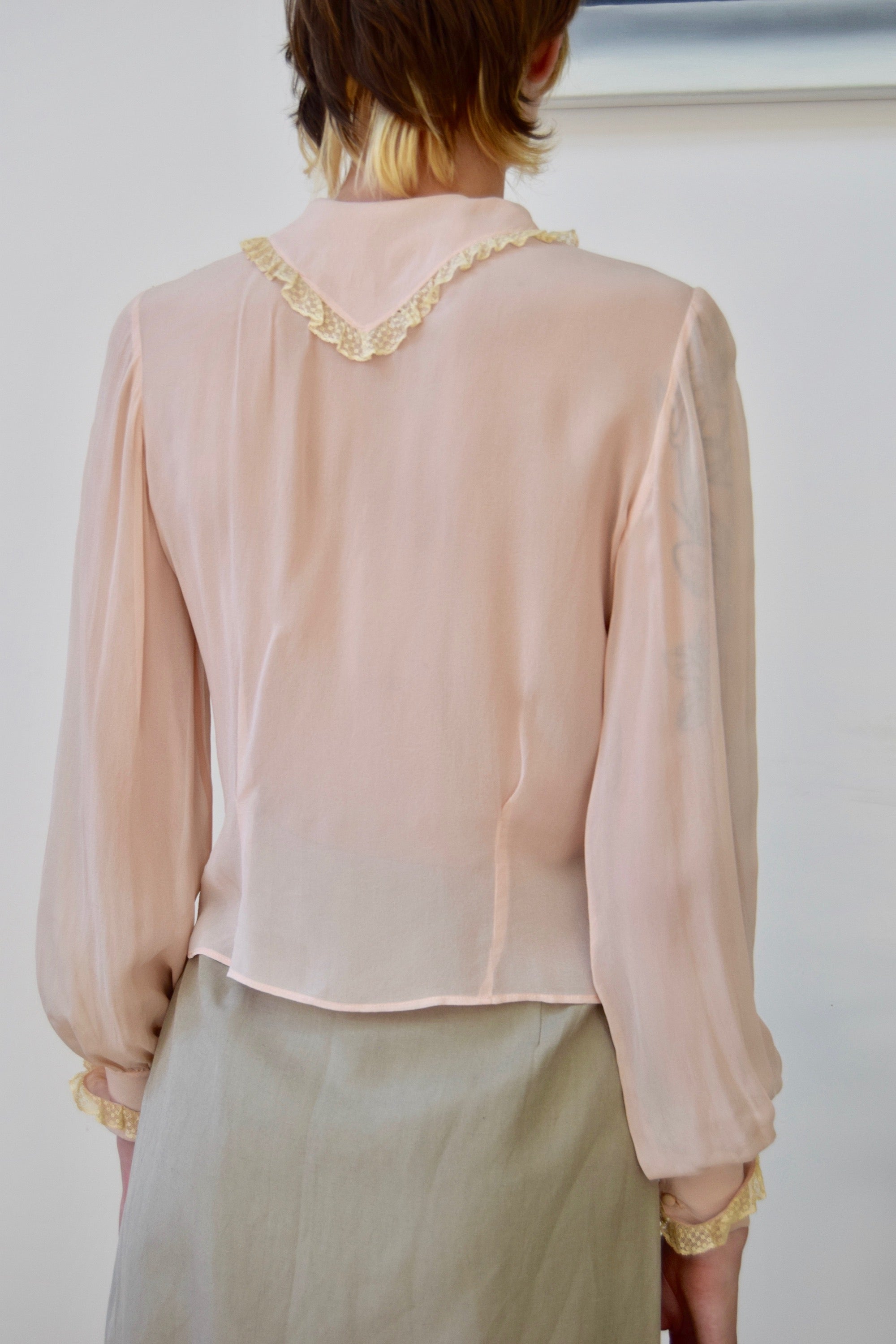 Forties Blush Silk and Lace Blouse