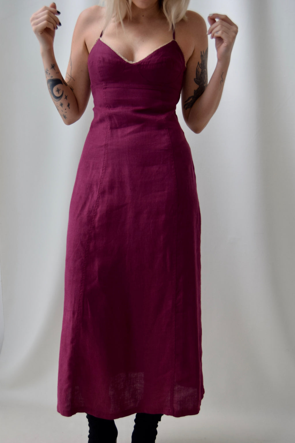 Plum Wine "Armani Jeans" Linen Dress