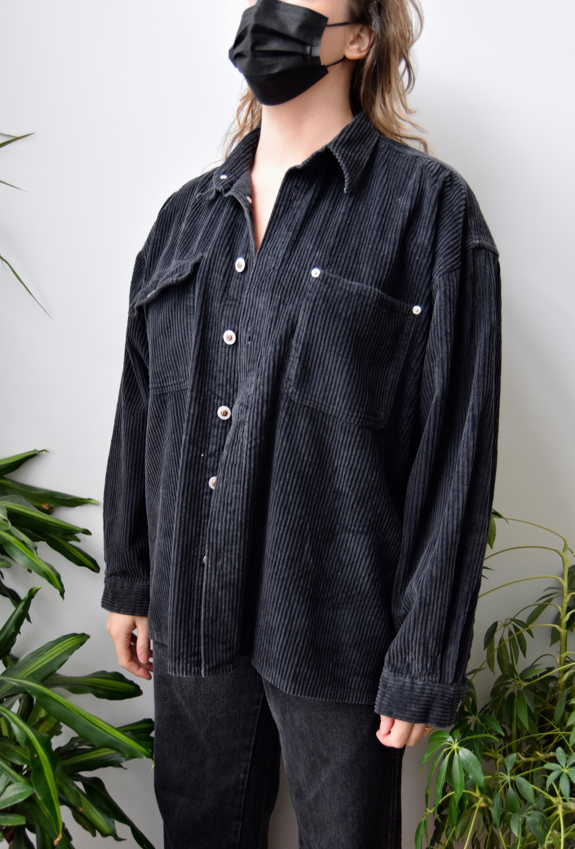 Black Cord Button Up