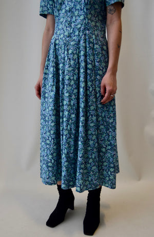 Laura Ashley Turquoise Floral Print Cotton Dress