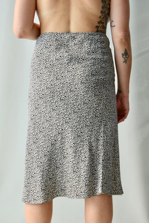 Grey Micro Floral Silk Skirt