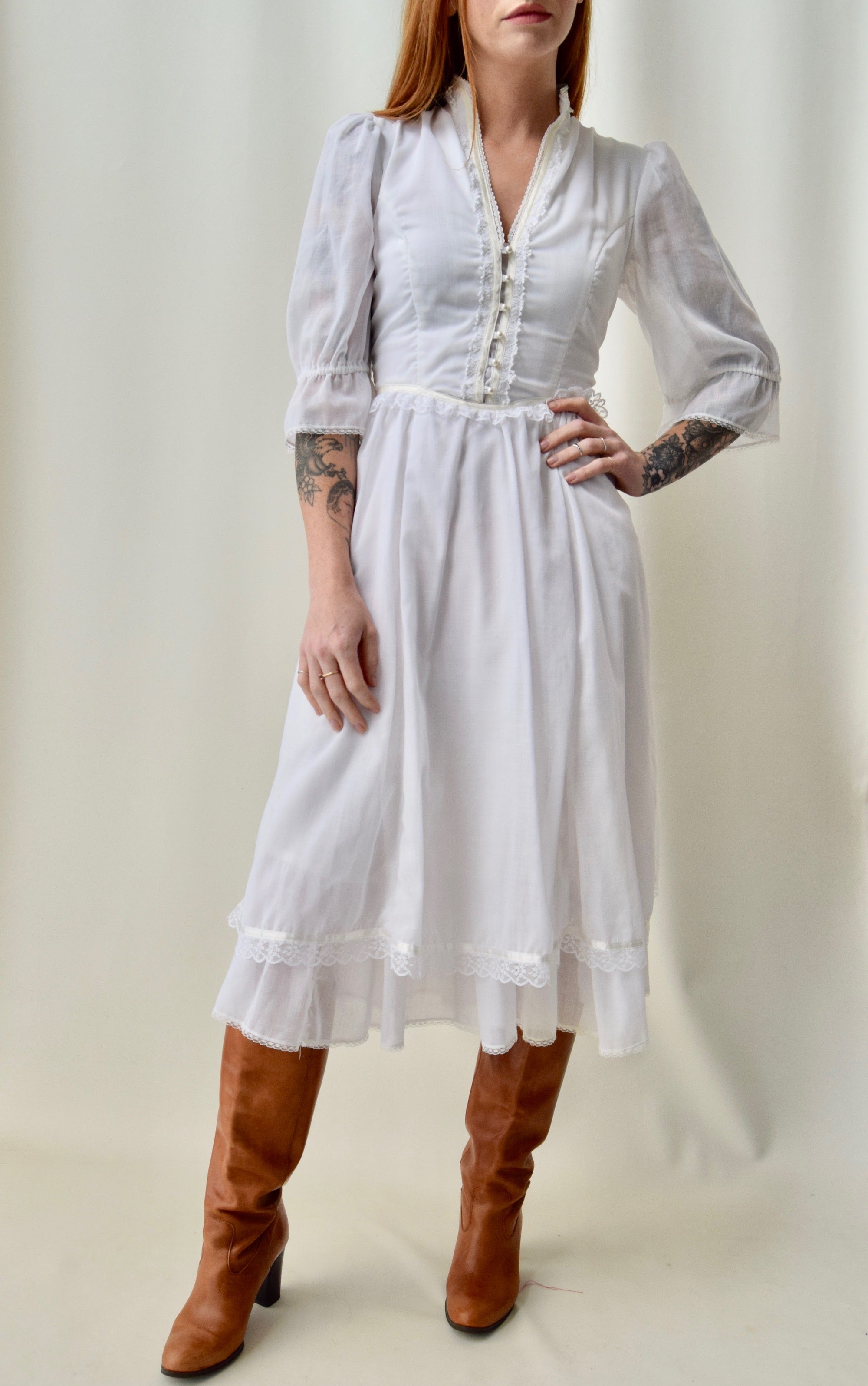 Vintage Gunne Sax White Peasant Dress