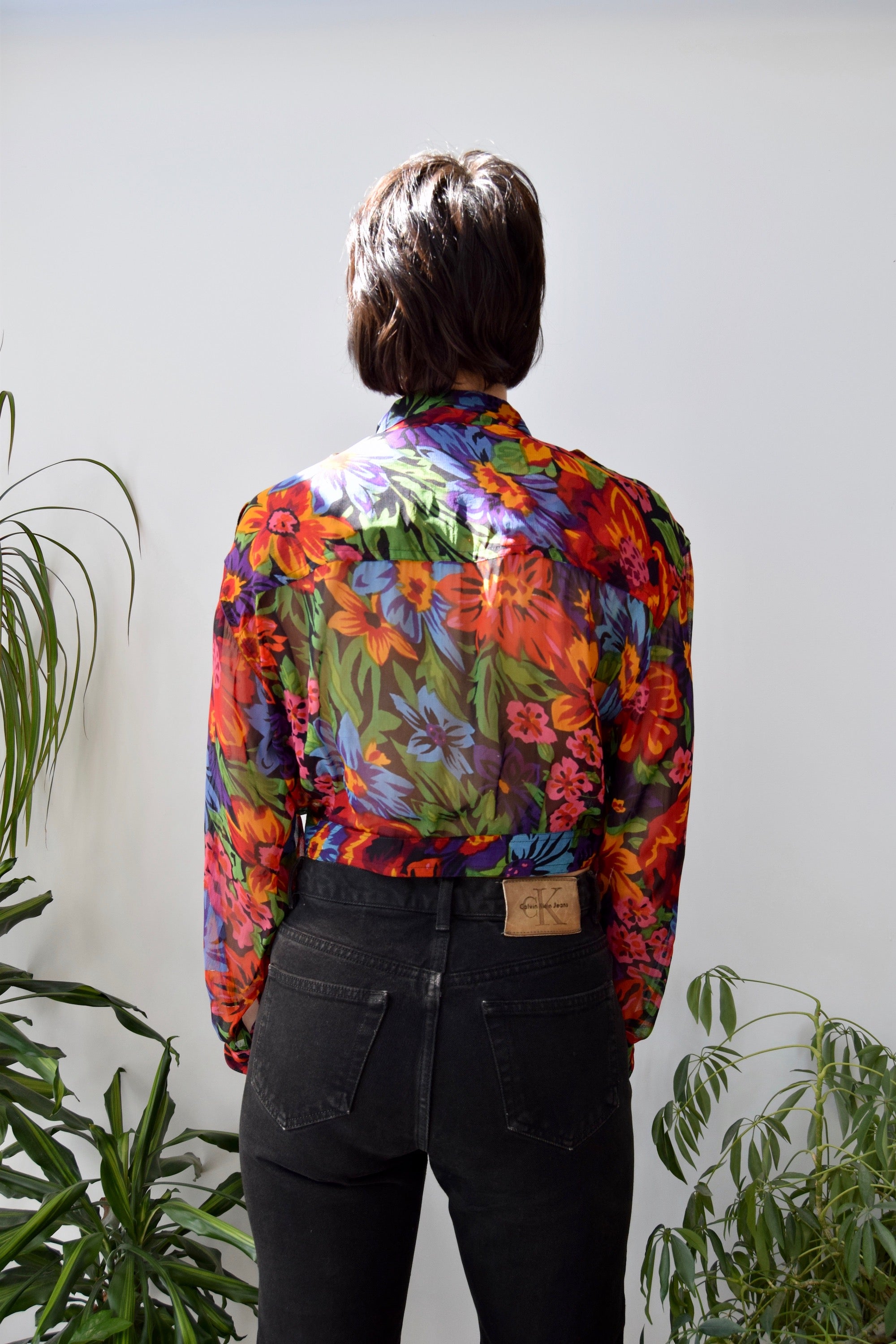 Nineties Sheer Floral Cropped Jacket Top