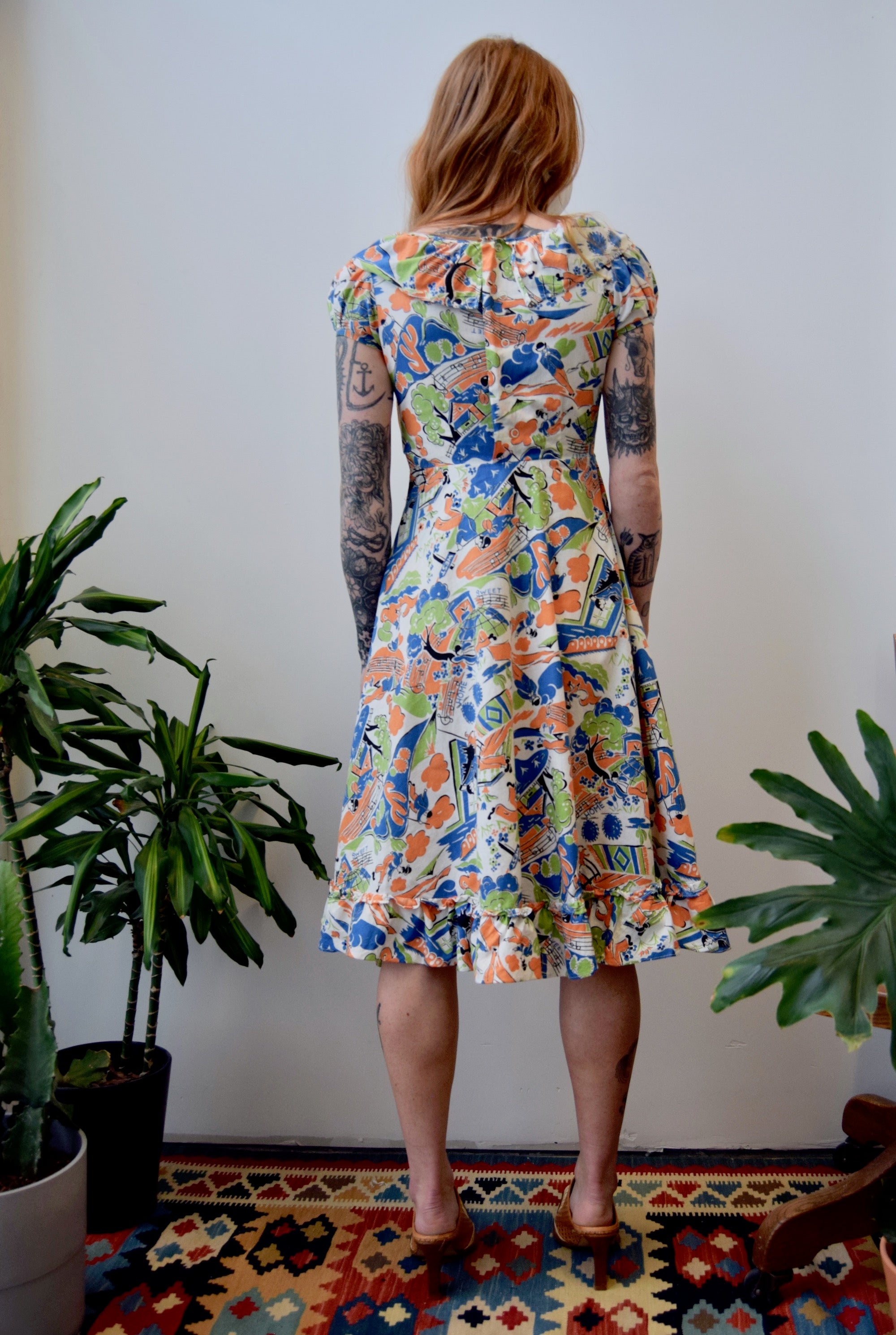 Vintage Novelty Print Dress