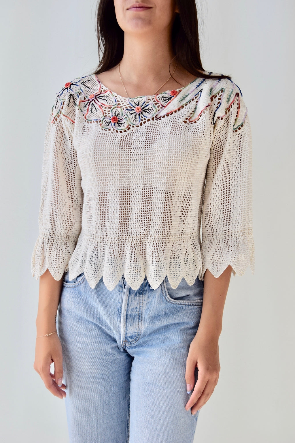 Floral Applique Crochet Top