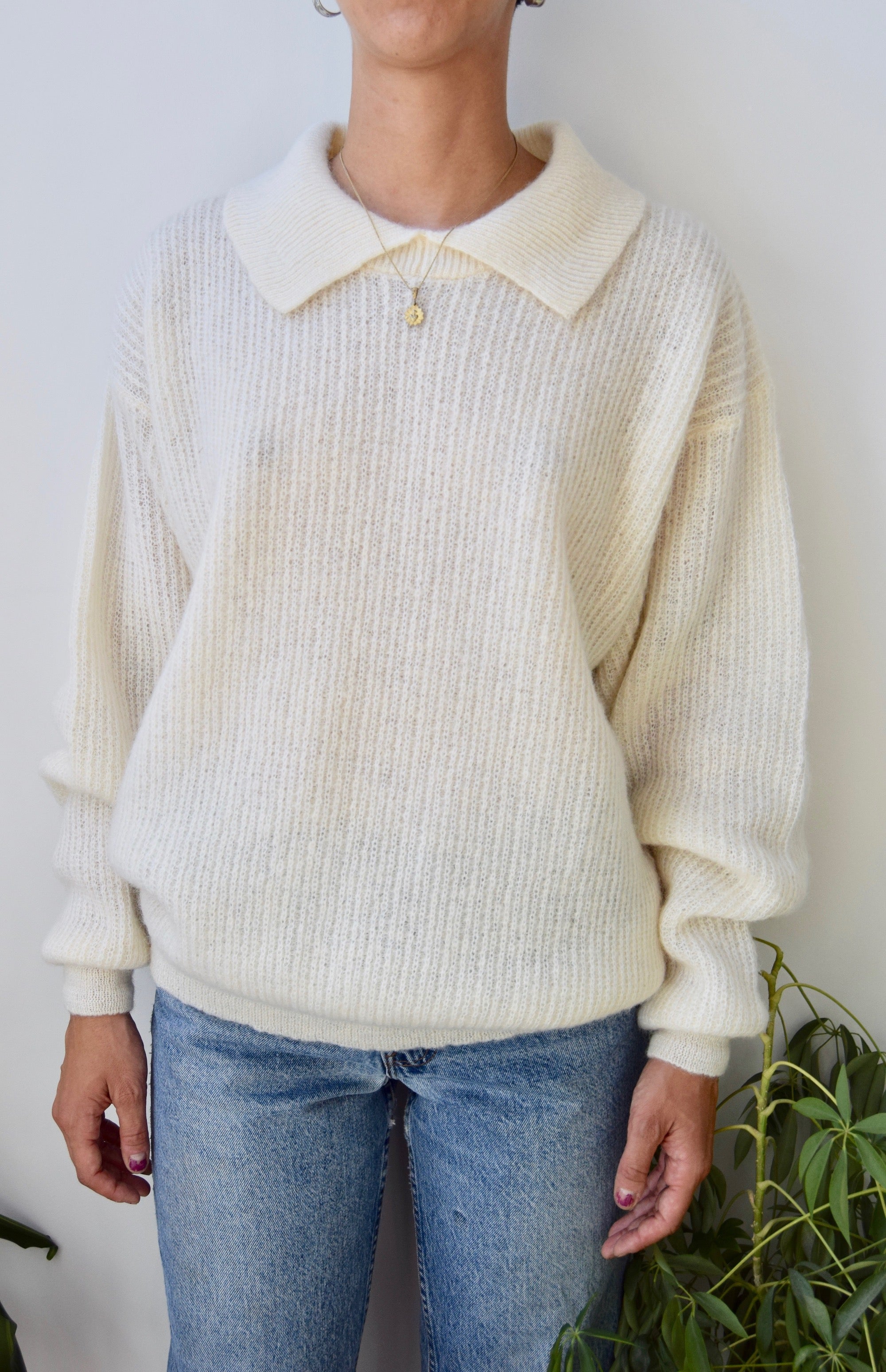 Cream Wool Collared Sweater
