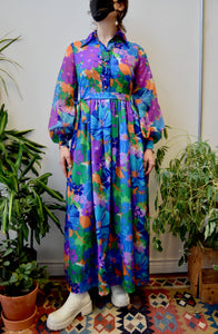Seventies Groovy Floral Shirtdress Gown