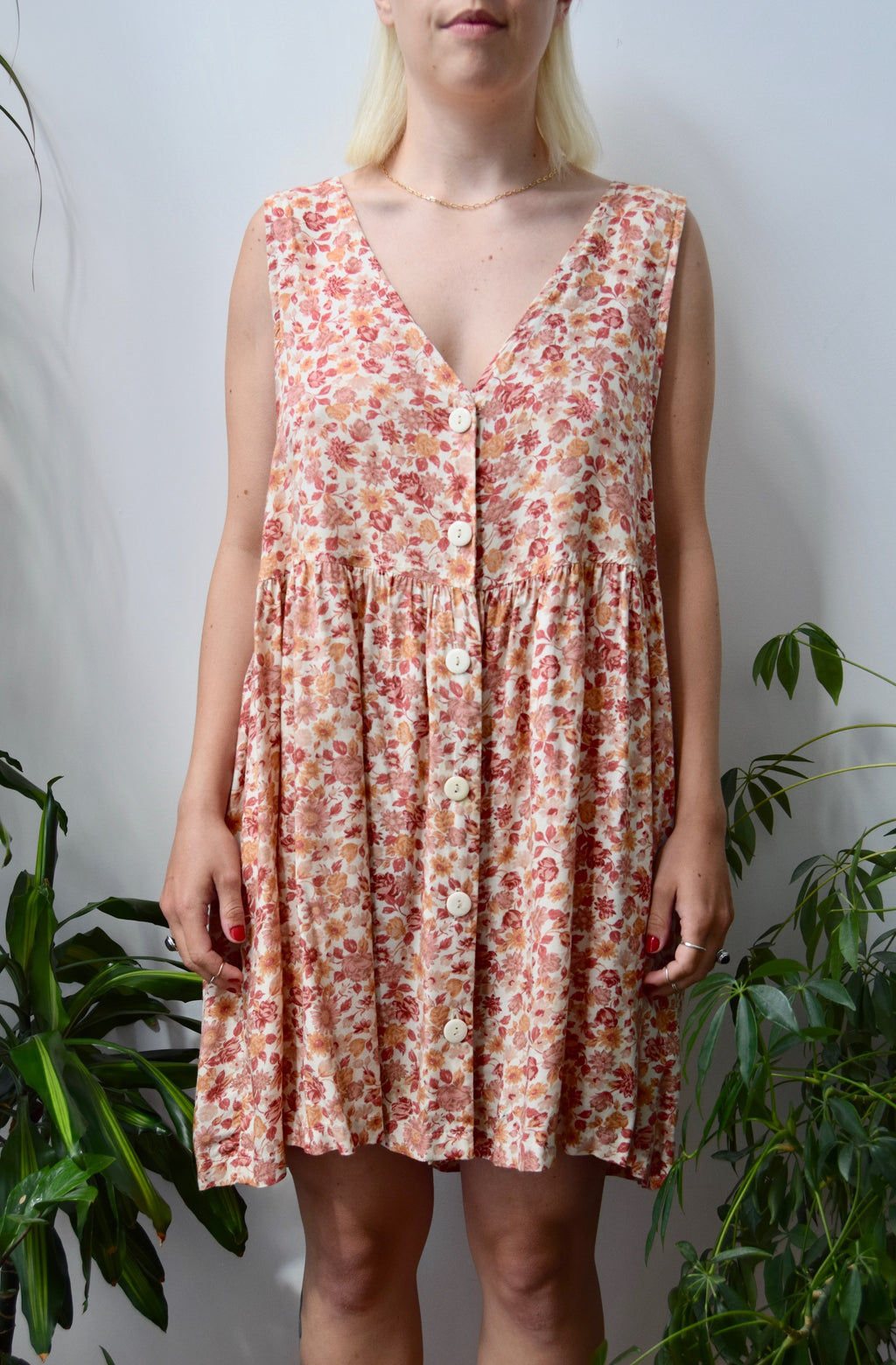 Nineties Peachy Floral Rayon Dress