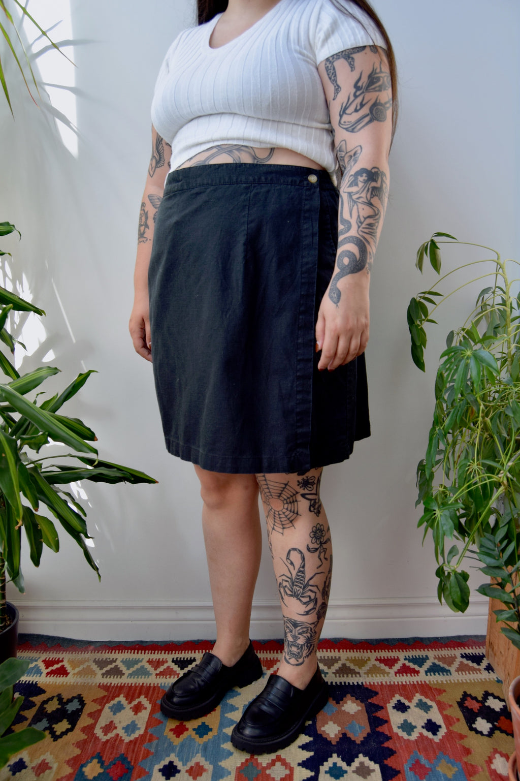 Black Cotton/Linen Skort