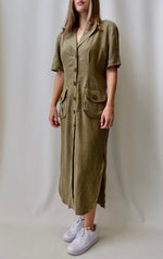 Olive Khaki Linen Dress