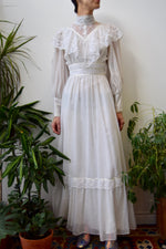 Seventies White Lace Gown
