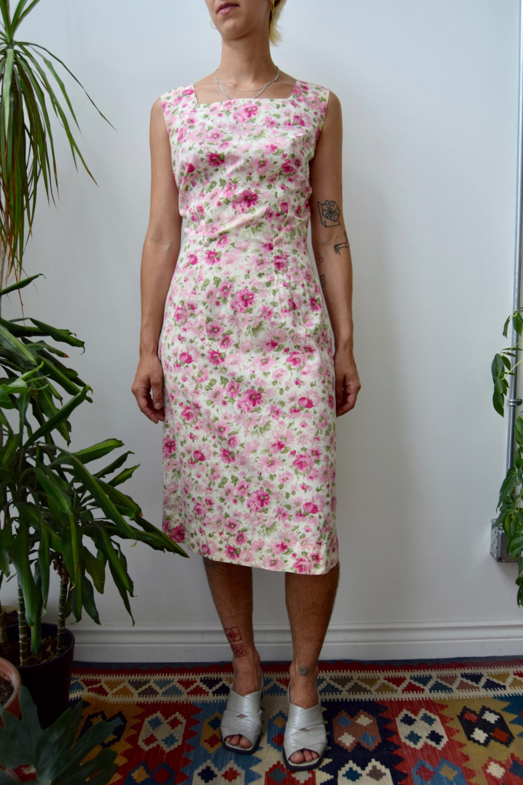 Impressionist Floral Cotton Vintage Dress