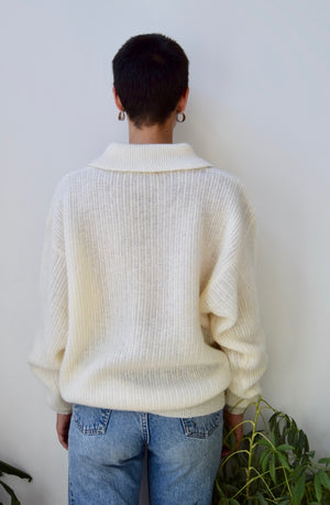 Cream Wool Collared Sweater