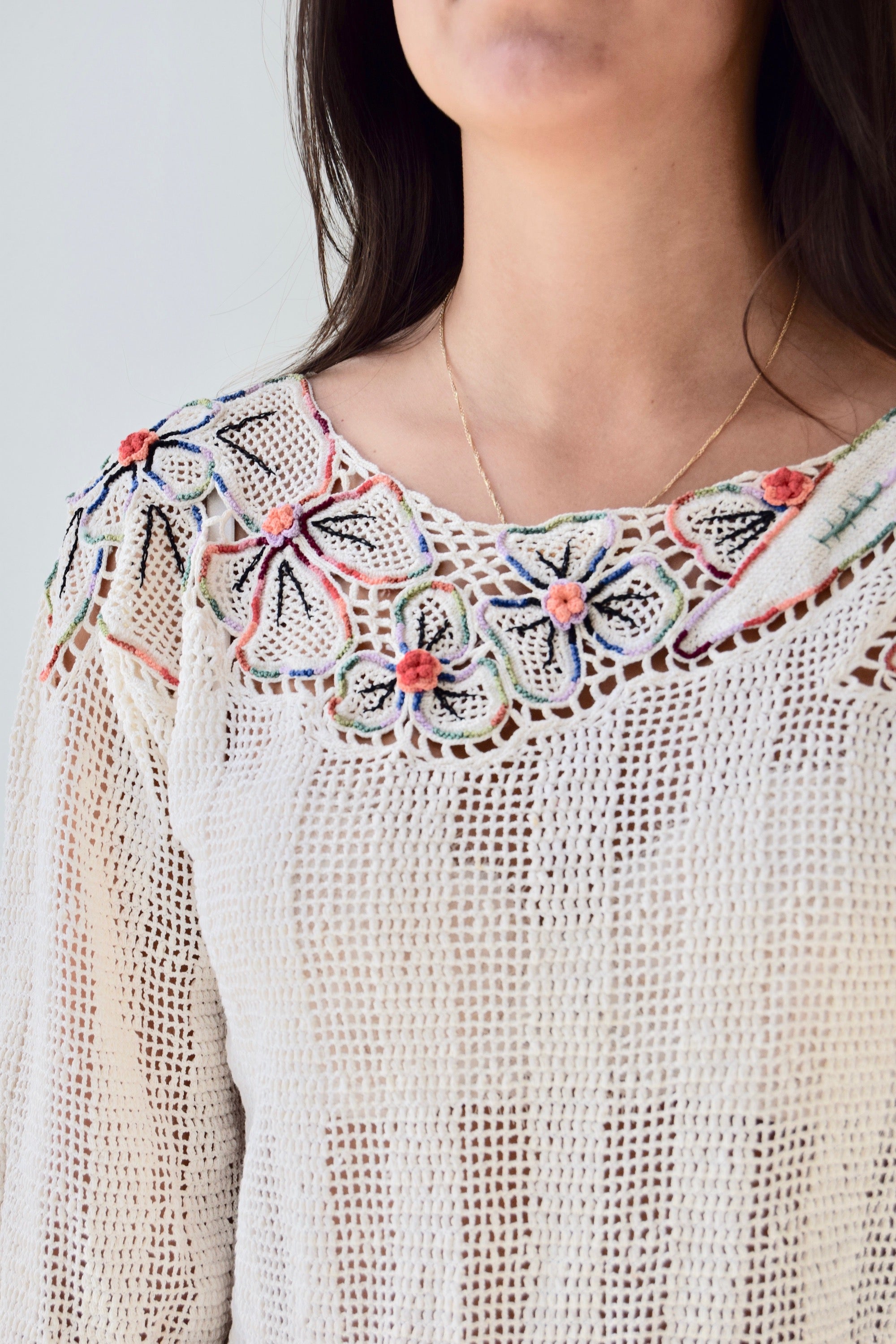 Floral Applique Crochet Top