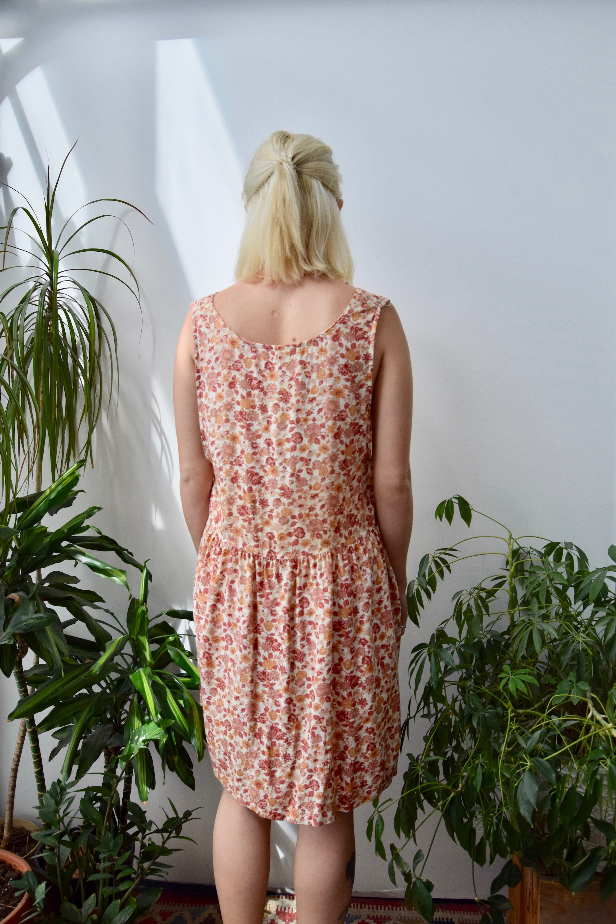 Nineties Peachy Floral Rayon Dress