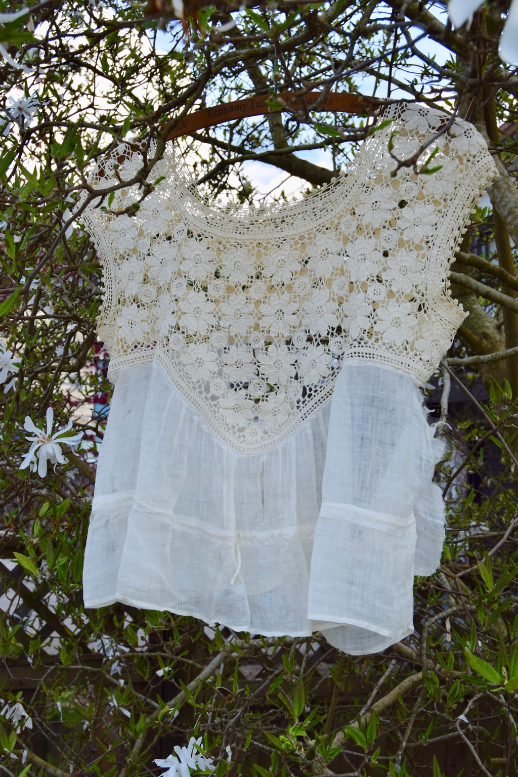 Antique Floral Crocheted Tattered Top