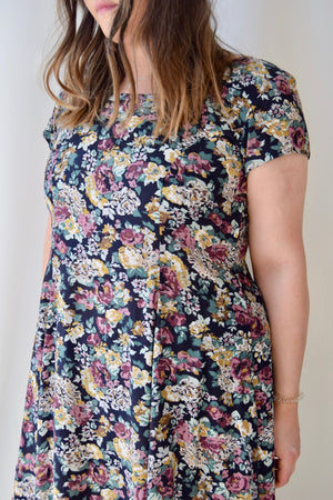 Muted Floral Rayon 90's Dress