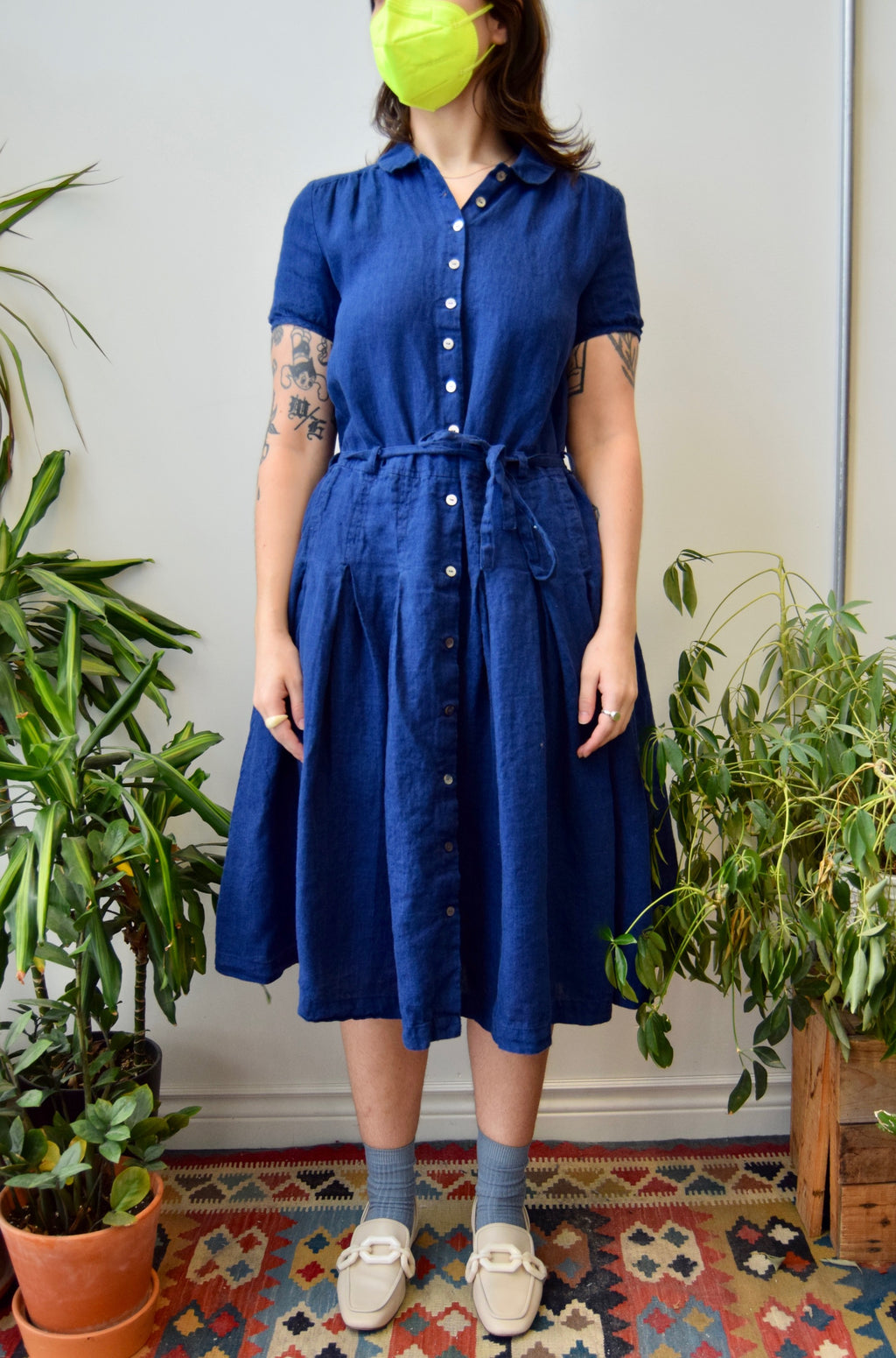 Cobalt Linen Shirt Dress