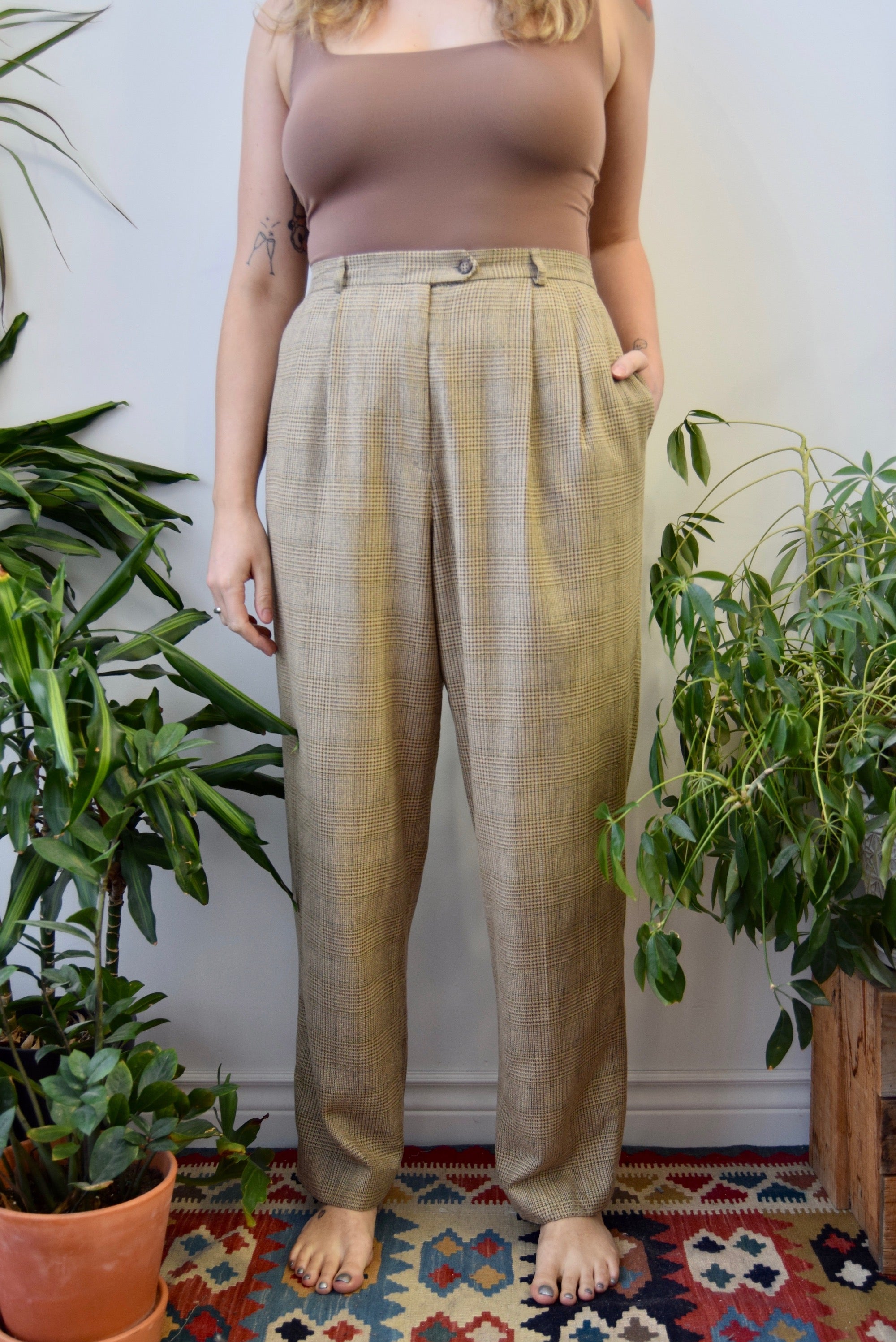 Silk Blend Houndstooth Trousers