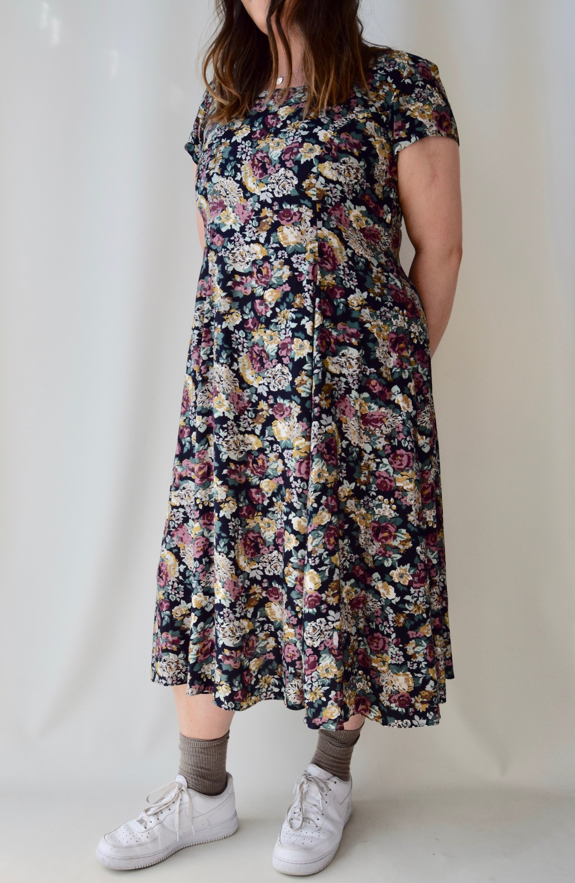Muted Floral Rayon 90's Dress