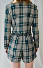 90's Rayon Plaid Blazer & Short Set