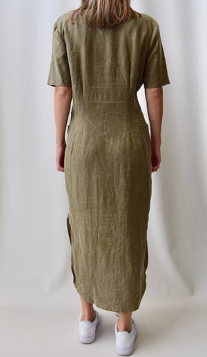 Olive Khaki Linen Dress