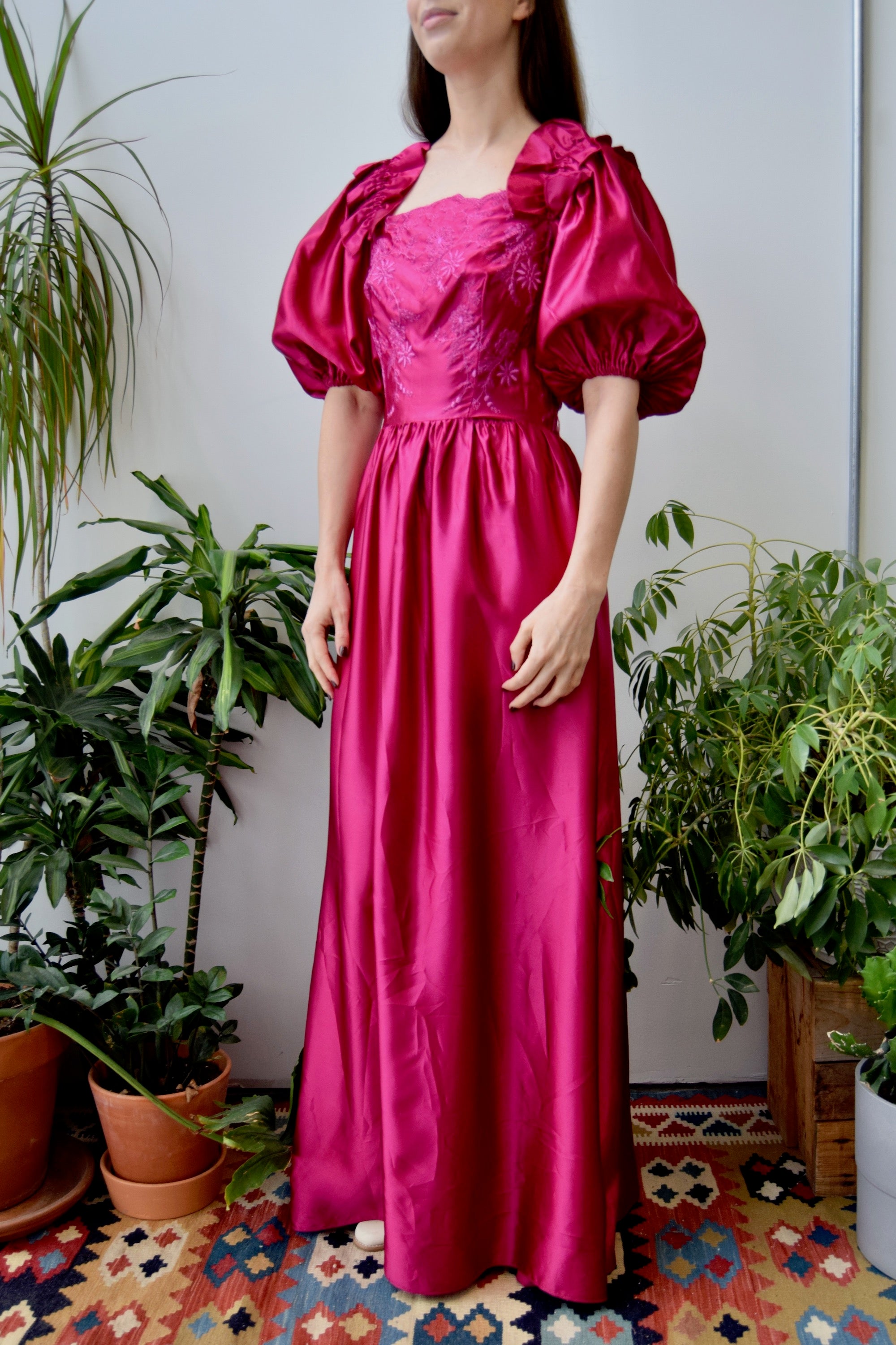 Vintage Magenta Satin Gown
