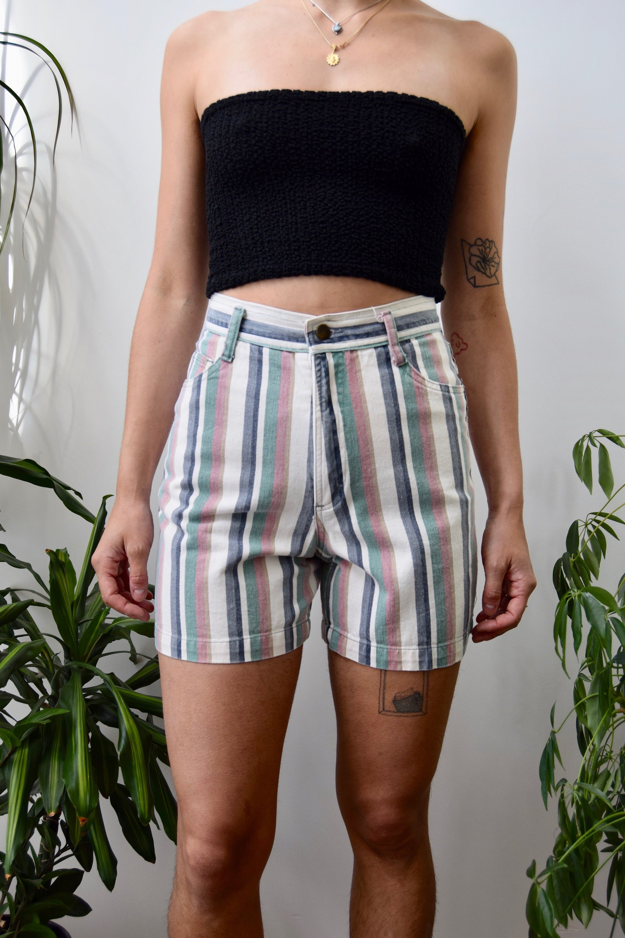 Striped best sale jean shorts