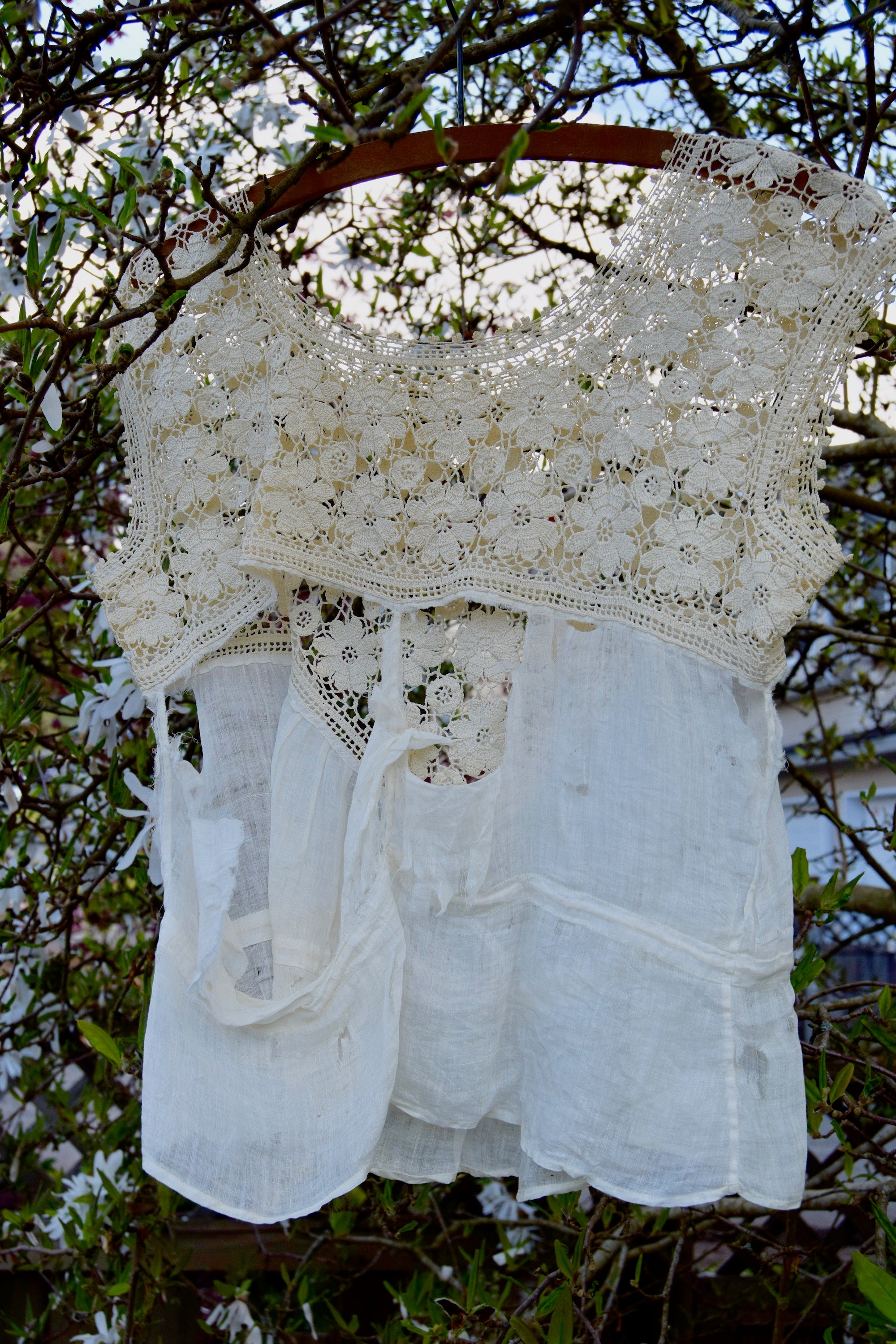 Antique Floral Crocheted Tattered Top
