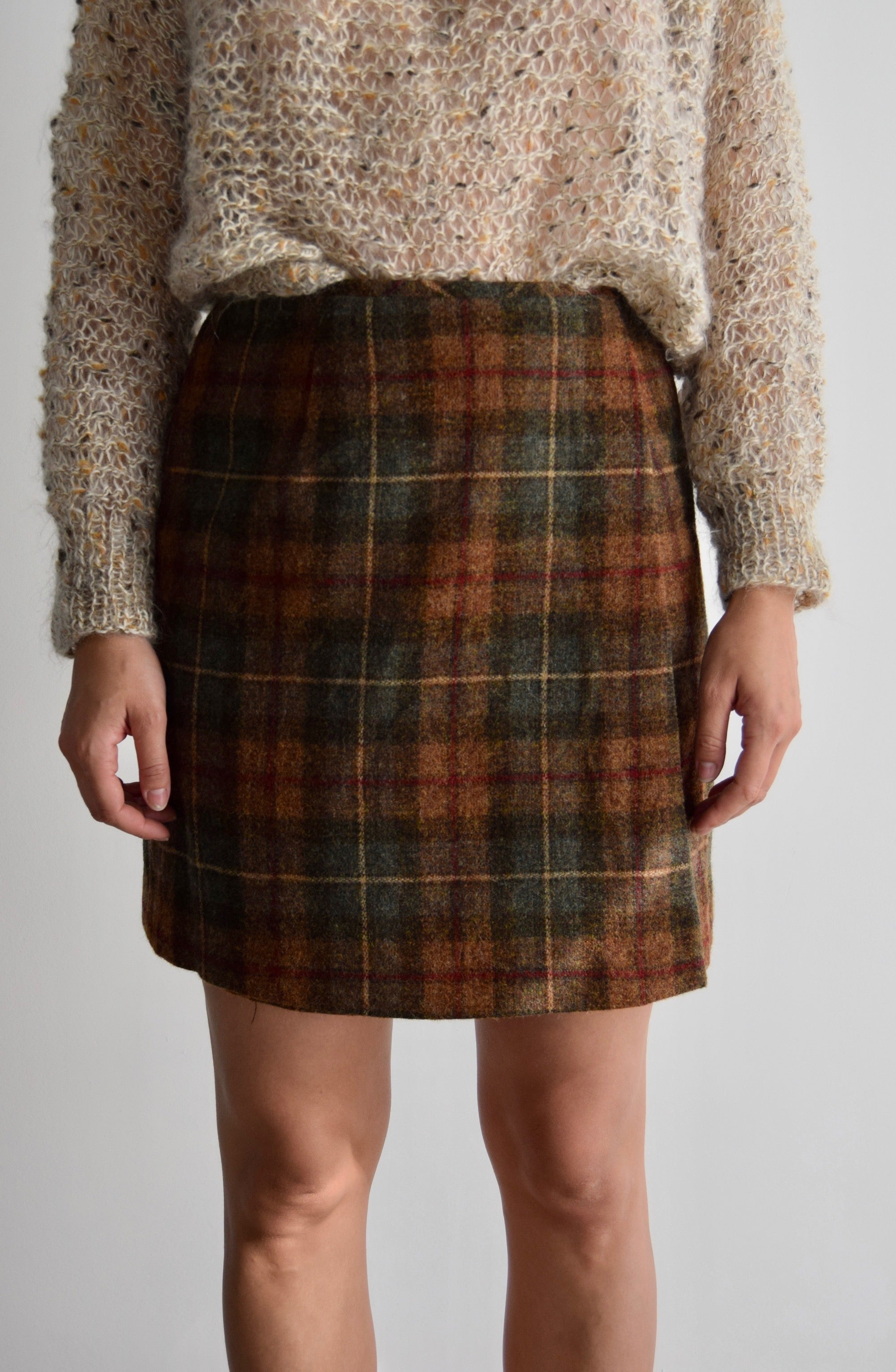 Vintage Autumn Plaid Wool Skirt