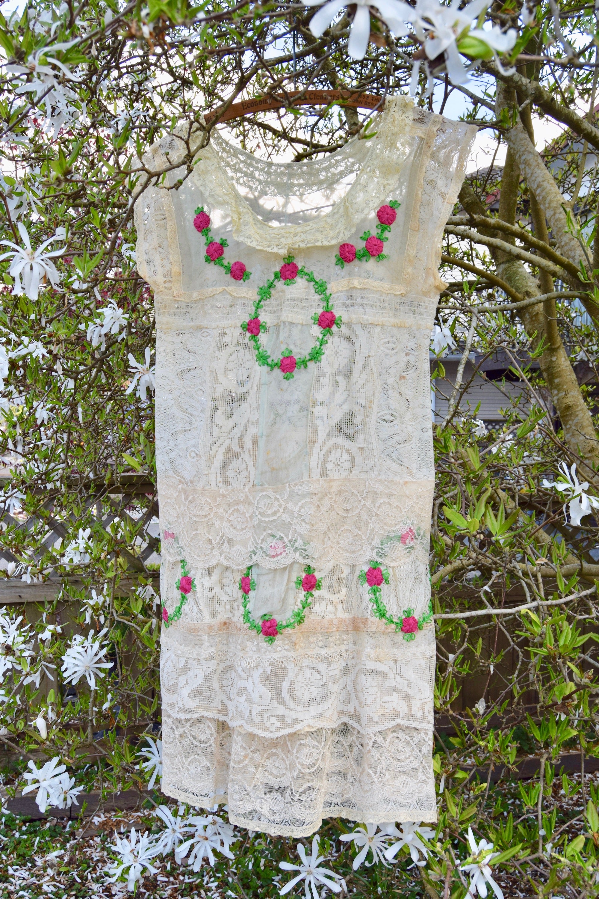 1920's Vintage Silk And Lace Embroidered Dress
