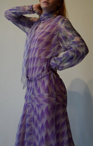 Vintage 1920's Art Deco Purple Patterned Silk Dress