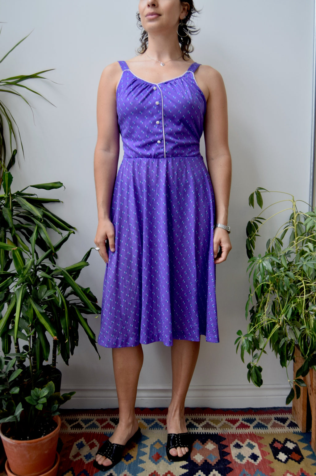 Purple Patterned Eighties Dress