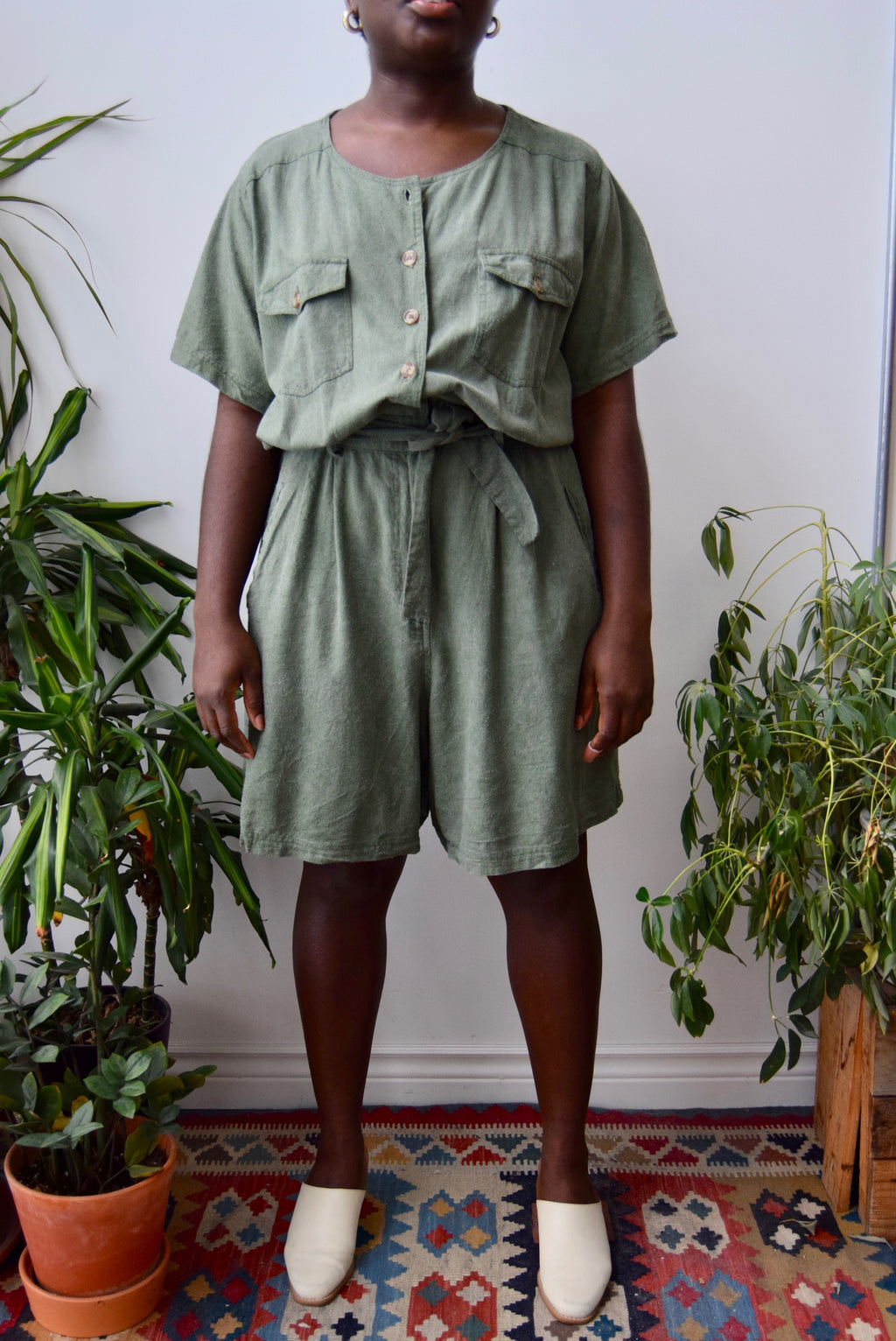 Sage Raw Silk Romper