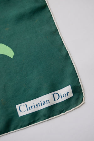 Vintage Christian Dior Shades of Green Botanical Silk Scarf