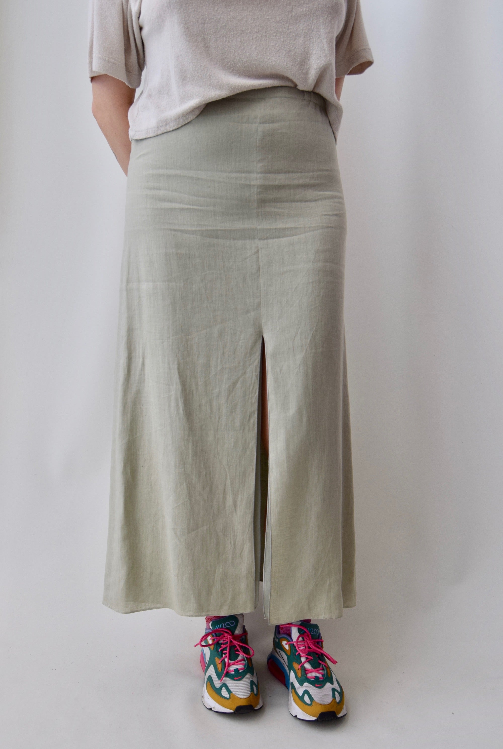 Armani Collezioni Linen Green Tea Maxi Skirt