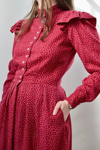 1970's "Robbie Bee" Cranberry Floral Ruffle Dress